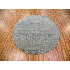 6'x6' Goose Gray Grass Design Hand Knotted Undyed Wool Oriental Round Rug