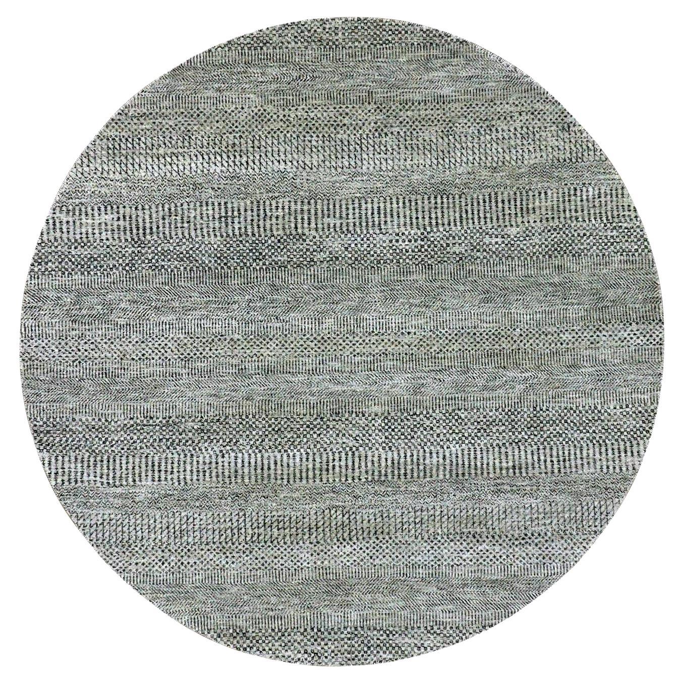 6
x6
 Goose Gray Grass Design Hand Knotted Undyed Wool Oriental Round Rug For Sale