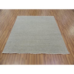 6'x6' Gänsegrau Ungefärbte Wolle Handgeknüpft Modern Grass Design Quadratischer Teppich