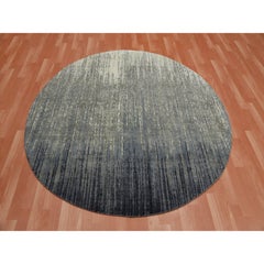 6'x6' Gray and Black Densely Woven Hand Knotted Modern Ombre Wool Round Rug