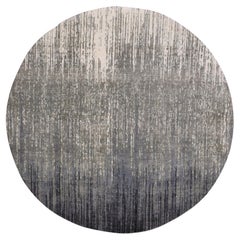 6'x6' Grauer und schwarzer, dicht gewebter, handgeknüpfter, moderner, ombrierter, runder Wollteppich