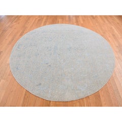 6'x6' Gray, Broken Cypress Tree Design, Pure Wool, Hand Loomed Round Rug