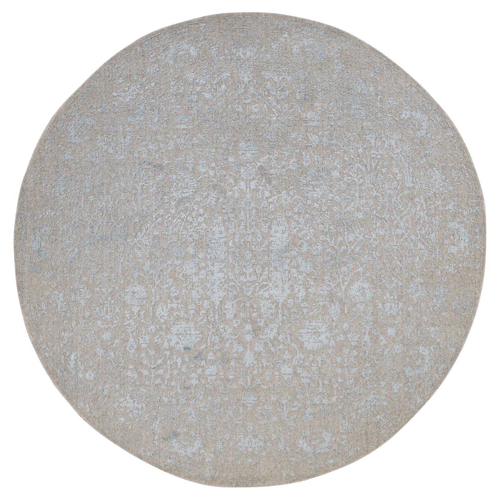 6
x6
 Gray, Broken Cypress Tree Design, Pure Wool, Hand Loomed Round Rug For Sale