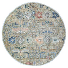 6'x6' Gray Hand Knotted Pure Wool Natural dyes Round Oriental Rug
