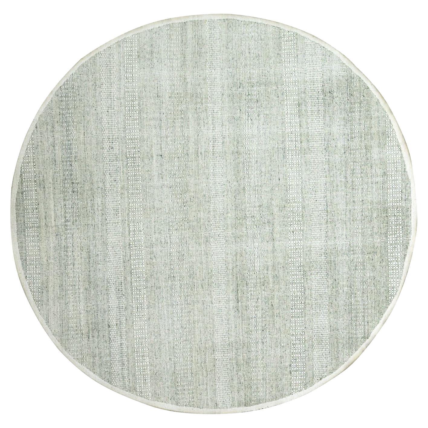 Tapis rond en laine nouée à la main 6'x6' Gris Oxidized and Distressed Grass Design