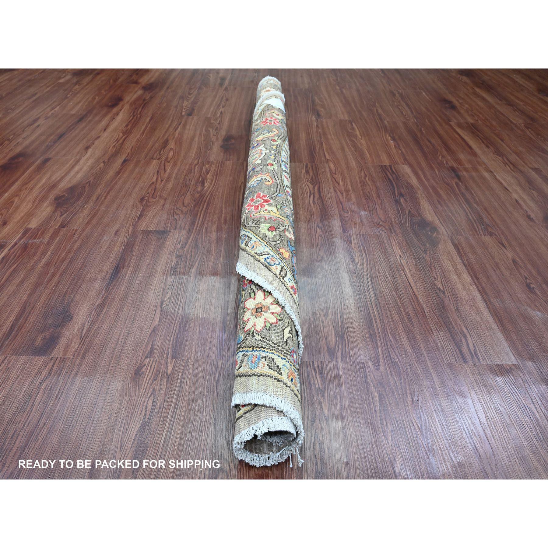 Afghano Tappeto rotondo 6'x6' grigio Peshawar con Bijar Garus Design annodato a mano in pura lana in vendita