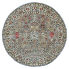 6'x6' Grauer Peshawar mit Ziegler Mahal Design Handgeknüpfter Wollteppich rund