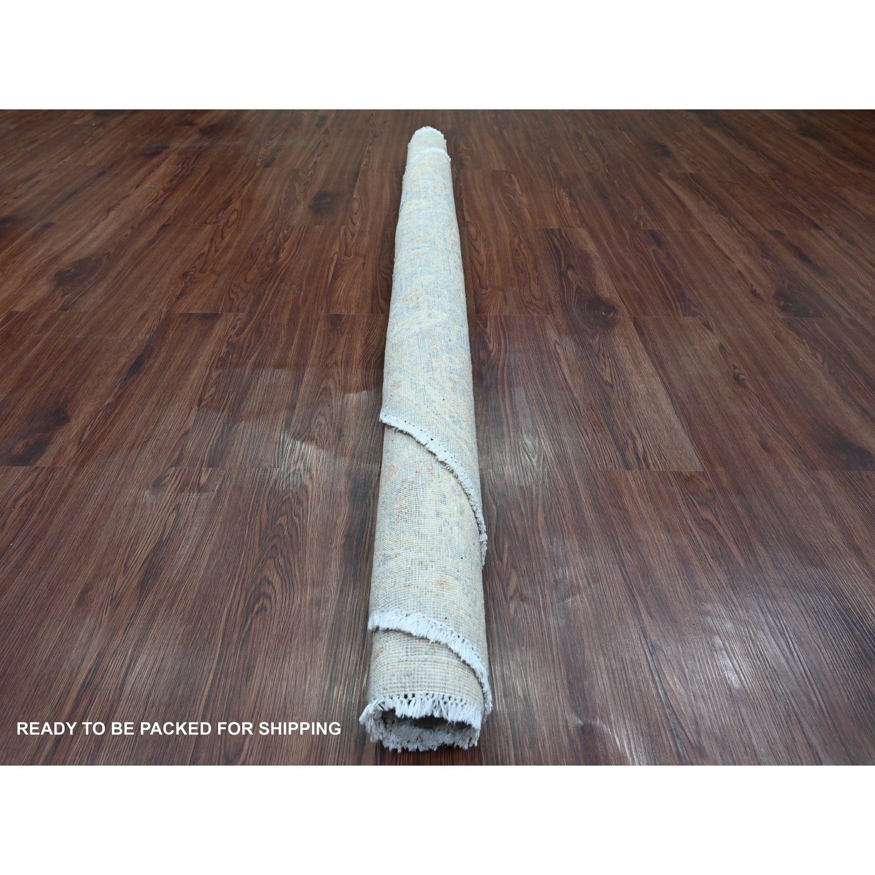 6'x6' Grauer runder Teppich aus reiner Wolle im Peshawar Ziegler Mahal-Design, handgeknüpft (Afghanisch) im Angebot