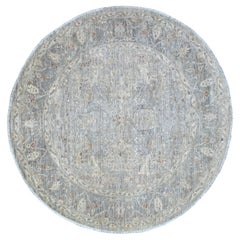 6'x6' Tapis rond en pure laine grise Peshawar Ziegler Mahal Design noué à la main