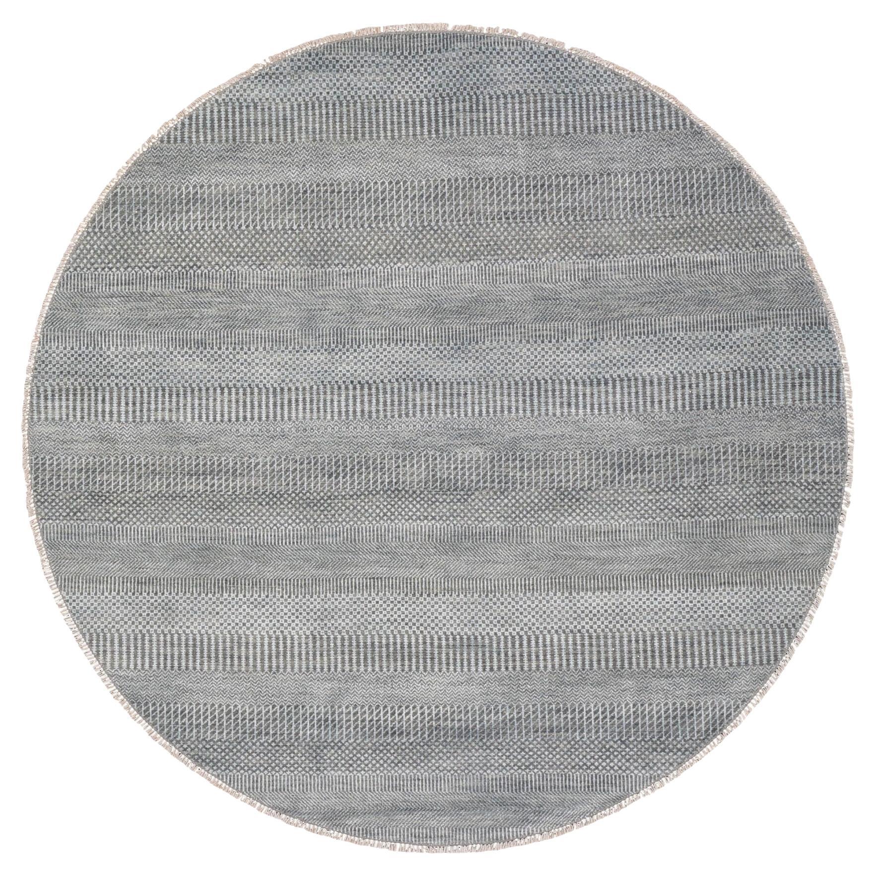 6
x6
 Gray Wool and Silk Grass Design Hand Knotted Round Oriental Rug