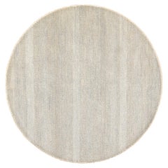 6'x6' Gray Wool and Silk Grass Design Tone on Tone Hand Knotted Round Rug