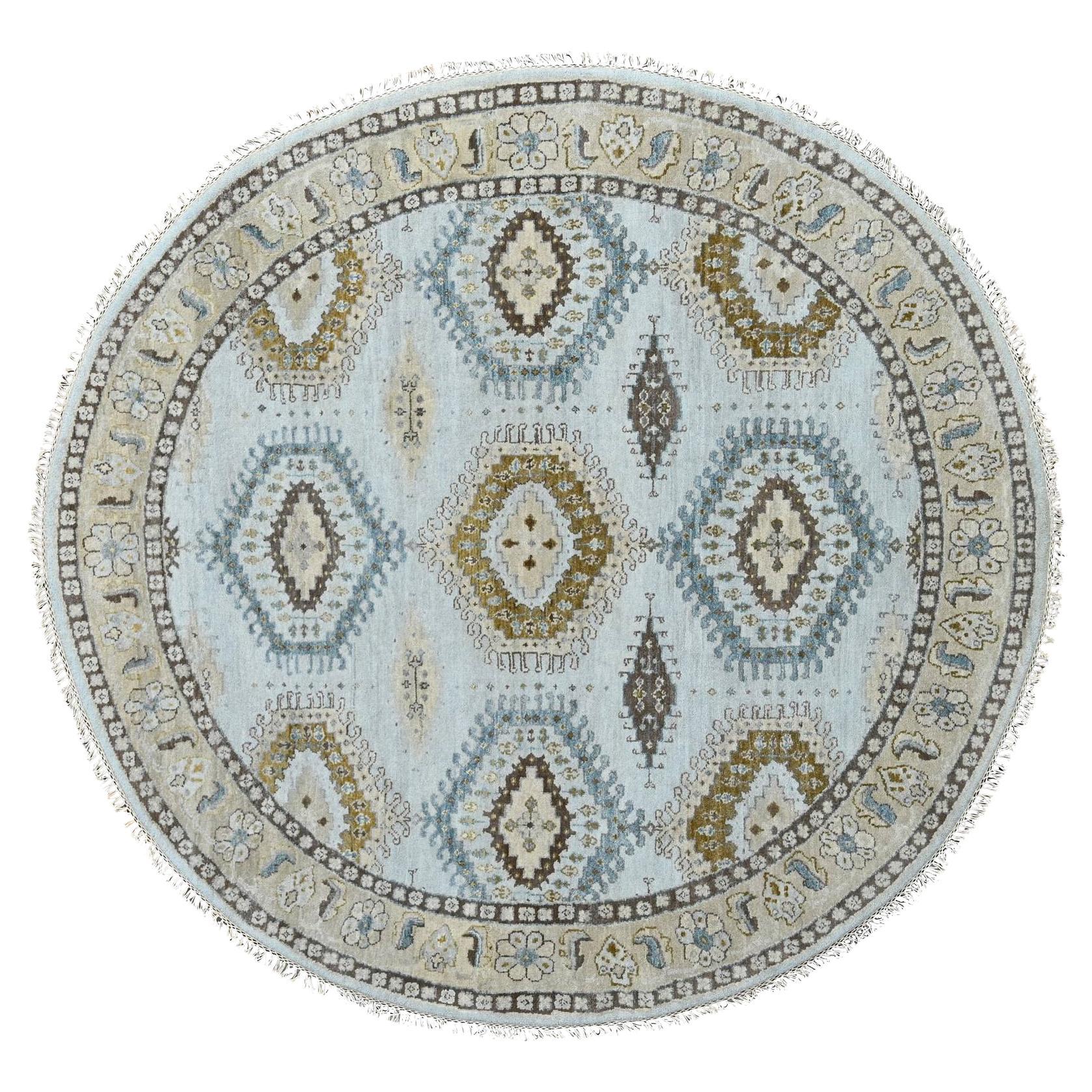6'x6' Gray Zoroastrian 100% Wool Village Inspired Hand Knotted Round Rug