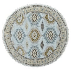 6'x6' Gray Zoroastrian 100% Wool Village Inspired Hand Knotted Round Rug