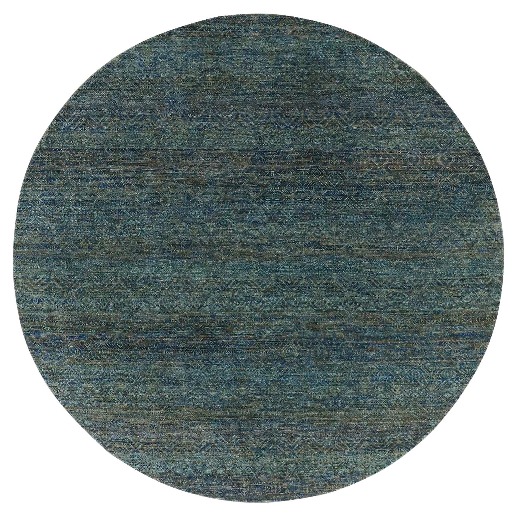 Tapis de laine noué à la main 6'x6' Green Herat Pattern Diamond Shape Design