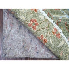 6'x6' Green Peshawar Birds of Paradise Design Hand Knotted Wool Round Rug