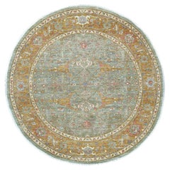 6'x6' Green Peshawar with Bijar Garus Design Hand Knotted Wool Round Rug