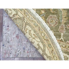 6'x6' Green Peshawar with Ziegler Mahal Design Hand Knotted Wool Round Rug
