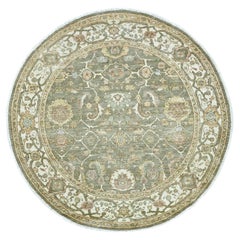 6'x6' Green Peshawar with Ziegler Mahal Design Hand Knotted Wool Round Rug