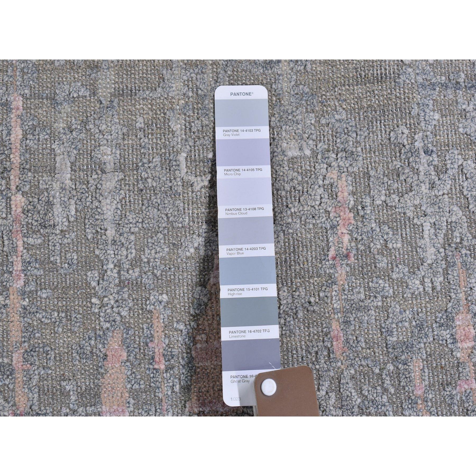 6'x6' Handgeknüpfter runder orientalischer Teppich aus strukturierter Wolle und reiner Seide mit Cardiac-Design (Indisch) im Angebot