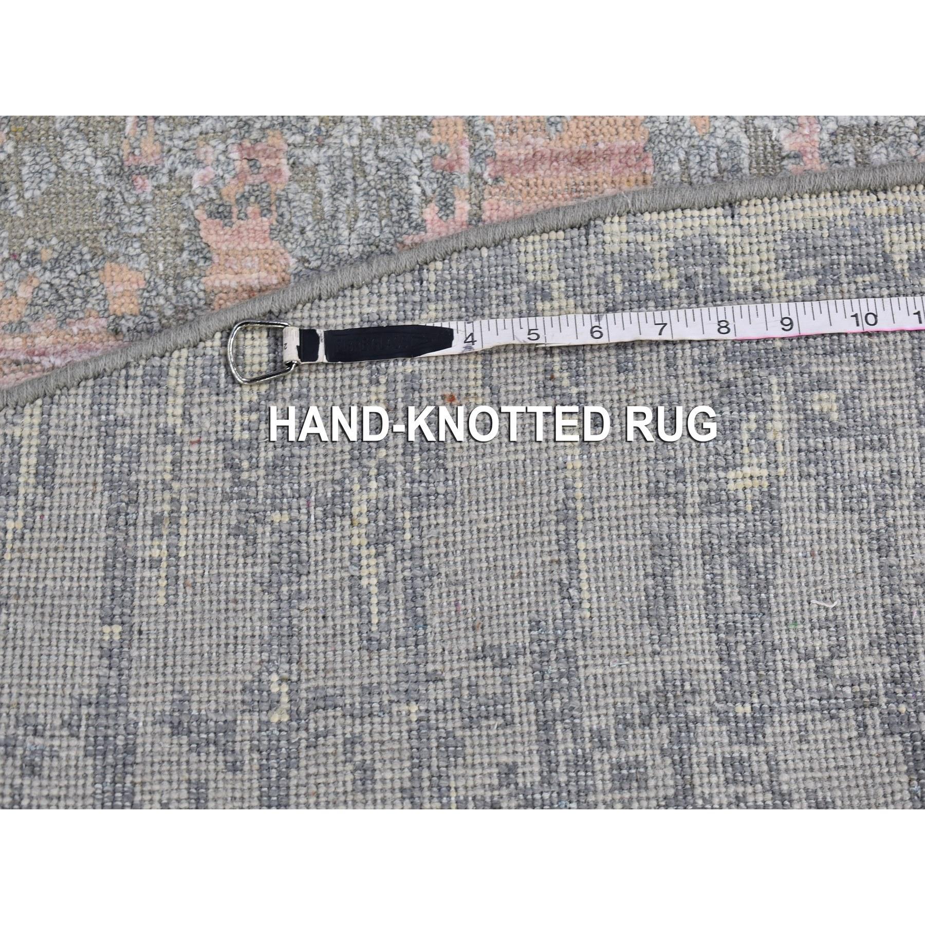 6'x6' Handgeknüpfter runder orientalischer Teppich aus strukturierter Wolle und reiner Seide mit Cardiac-Design im Angebot 2