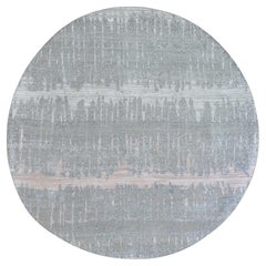 6'x6' Tapis oriental rond en laine texturée et soie pure, noué à la main, avec Design Cardiac
