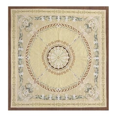 6x6 Hand Knotted French Aubusson Style Area Rug with Elegant Geometric Design