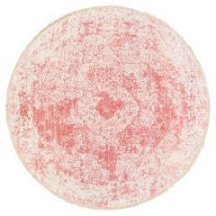 Alfombra Redonda de Lana y Seda Pura Persa con Medallón Roto Rosa Anudada a Mano 6'x6'