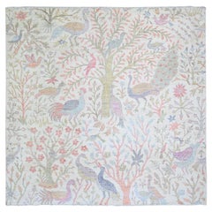 6'x6' Ivory Birds Paradise Tappeto orientale in lana quadrata Peshawar annodato a mano