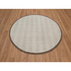 6'x6' Ivory Hand Knotted Modern Design Piled Flat Weave Pure Wool Round Rug