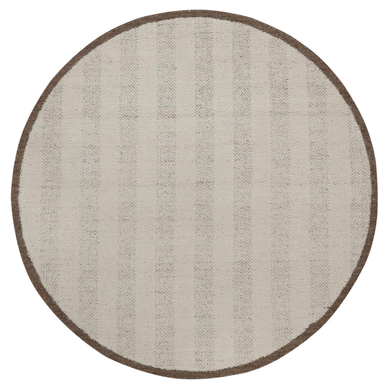 6'x6' Elfenbein handgeknüpftes modernes Design geflochtenes Flachgewebe aus reiner Wolle runder Teppich