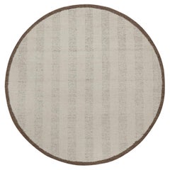 6'x6' Ivory Hand Knotted Modern Design Piled Flat Weave Pure Wool Round Rug