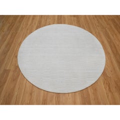6'x6' Ivory Hand Loomed Polyester Textured Modern Grid Design Round Rug