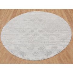 6'x6' Ivory Hand Spun Undyed Natural Wool Modern Round Hand Knotted Rug