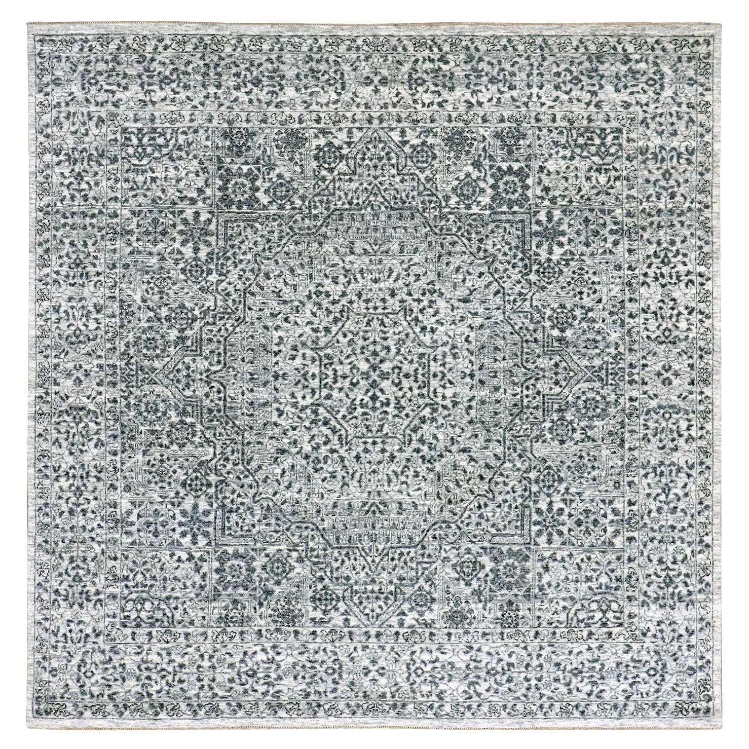 6
x6
 Ivory Mamluk Dynasty Tone on Tone Design Hand Knotted Wool Square Rug For Sale