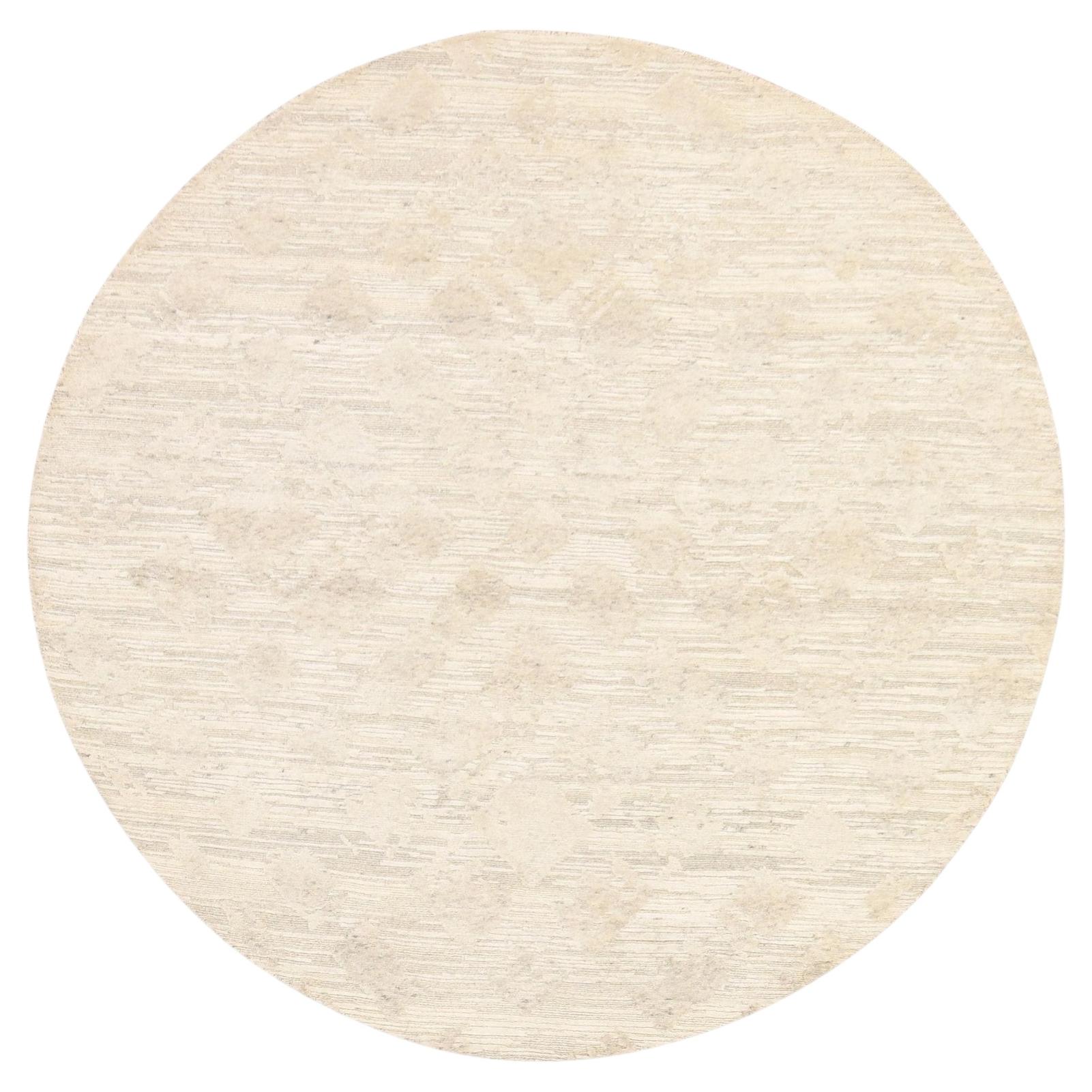 6'x6' Ivory Modern Design Hand Spun Undyed Natural Wool Hand Knotted Rug