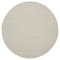 6'x6' Ivory Modern Piled Flat Weave Tone on Tone Hand Knotted Wool Round Rug