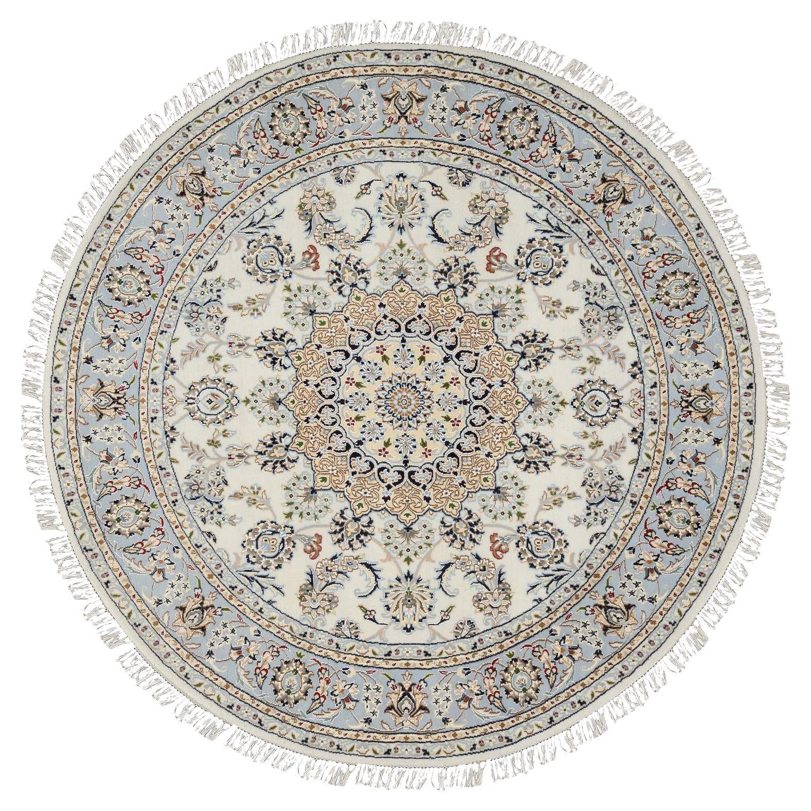 6'x6' Ivory Nain with Center Medallion Flower Design Tappeto in lana annodato a mano in vendita