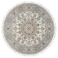 6'x6' Ivory Nain with Center Medallion Flower Design Tappeto in lana annodato a mano