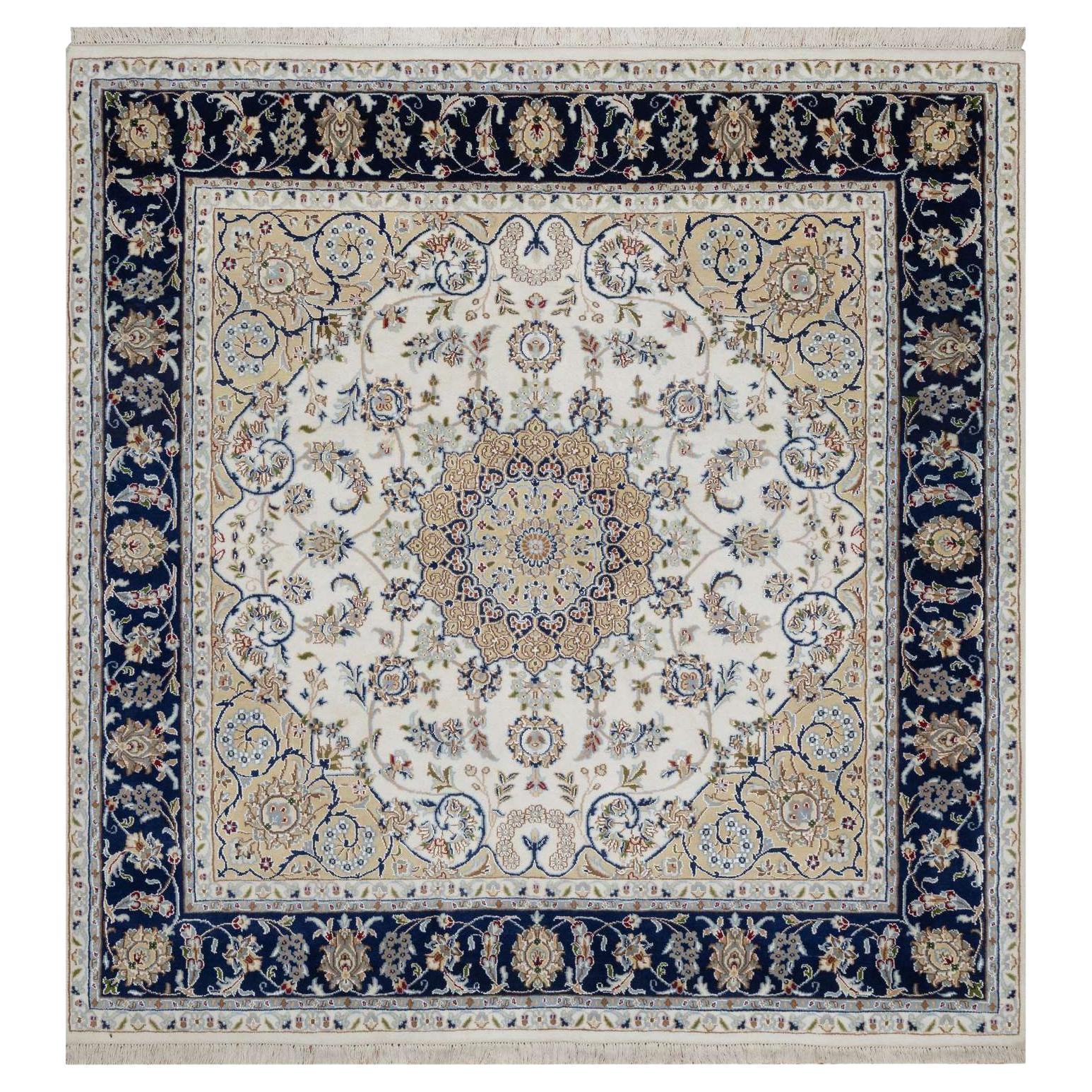 6
x6
 Ivory Nain with Flower Design Wool 
Silk 250 KPSI Hand Knotted Rug