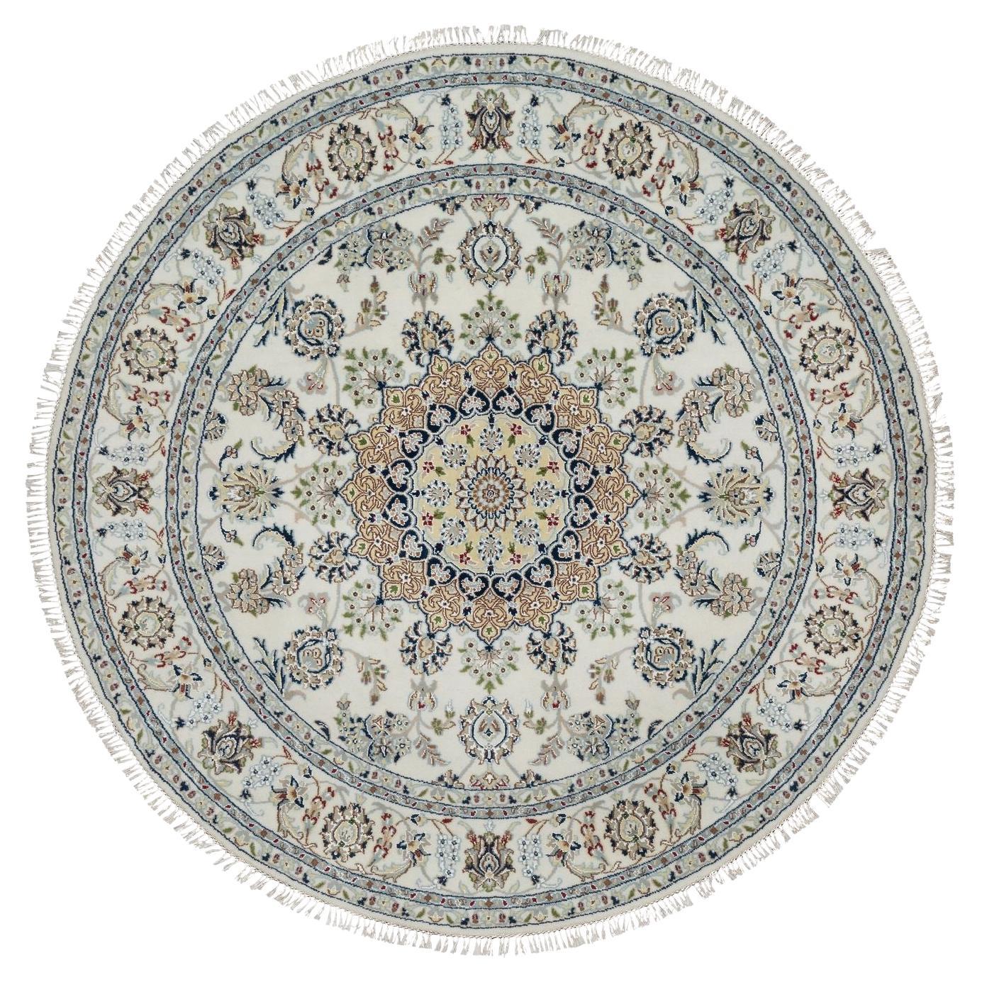 6
x6
Elfenbein Nain mit Medaillon Design Hand geknüpft Wolle und Seide Runde Teppich