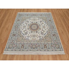 6'x6' Elfenbein Nain mit Medaillon Design Wolle & Seide Hand geknüpft Quadrat Teppich