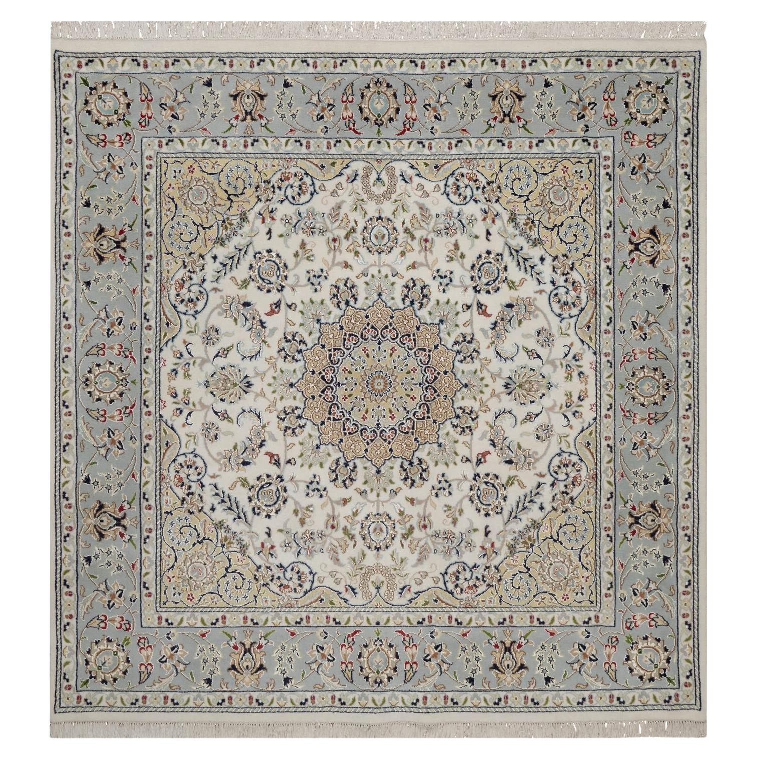 6
x6
 Ivory Nain with Medallion Design Wool 
Silk Hand Knotted Square Rug