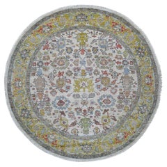6'x6' Ivory Peshawar with Ziegler Mahal Design Hand Knotted Wool Round Rug