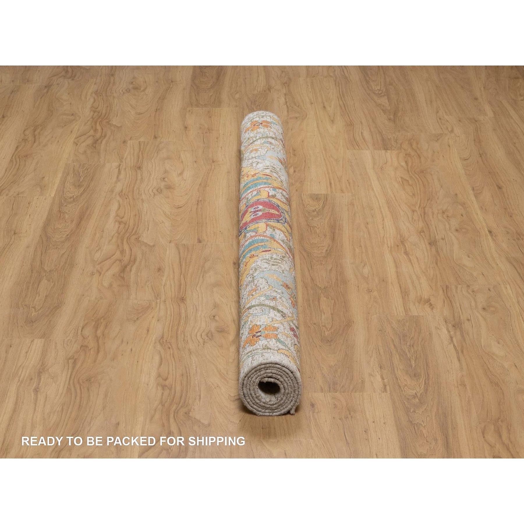 Alfombra de seda anudada a mano con textura de lana y diseño de hoja de hoz marfil de 6'x6' en Nuevo estado para la venta en Carlstadt, NJ