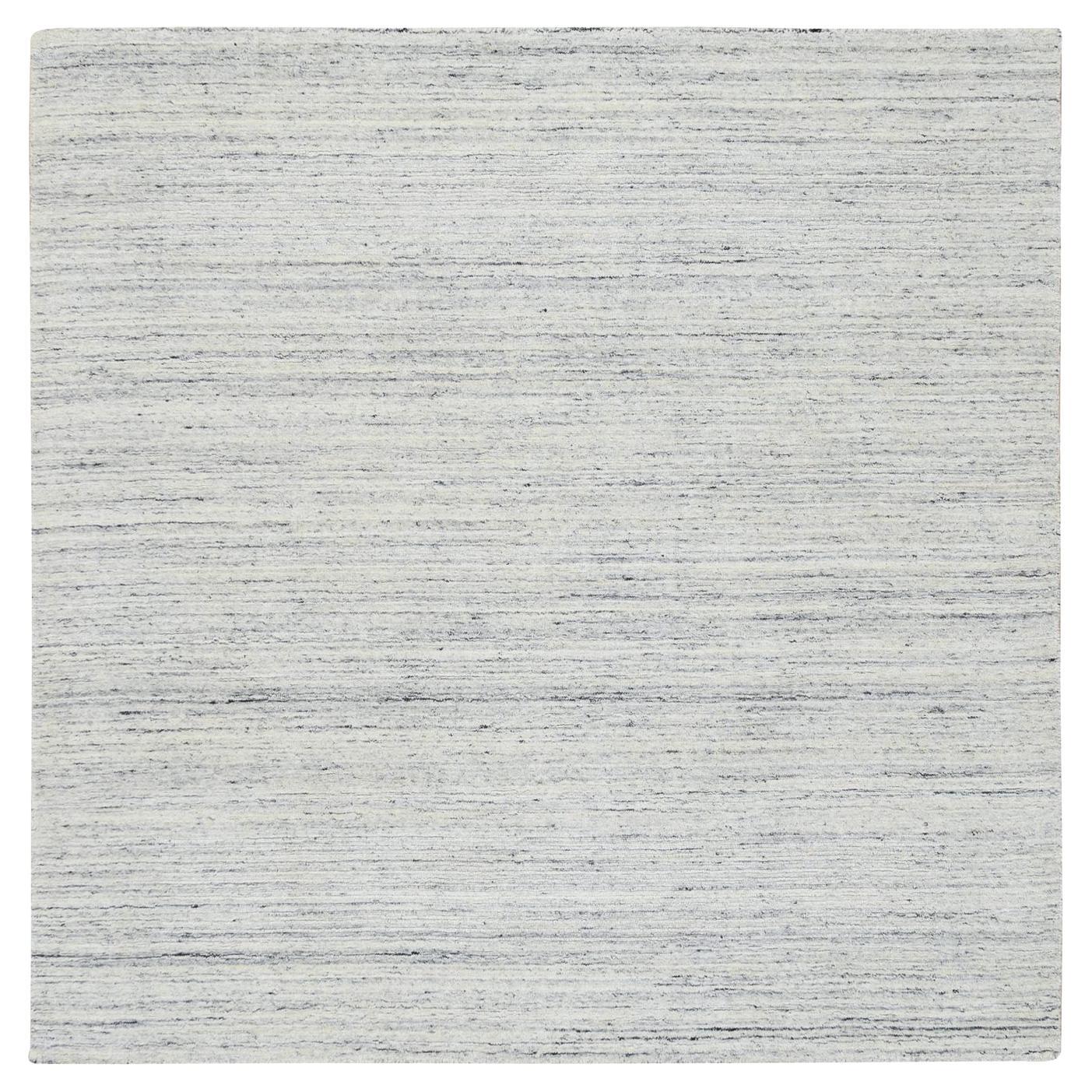 6
x6
 Ivory, Soft Wool Hand Loomed, Plain Modern Striped Design Square Rug