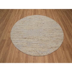 6'x6' Ivory Textured Modern Design Hand Knotted PureWool Round Oriental Rug