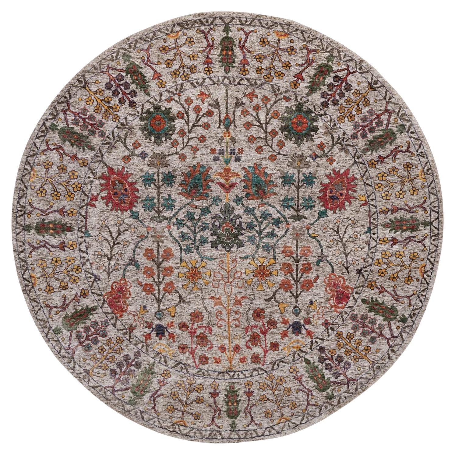 Tappeto rotondo in lana e seta annodato a mano 6
x6
avorio con design a vaso marrone