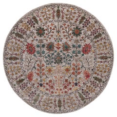 Tappeto rotondo in lana e seta annodato a mano 6
x6
 avorio con design a vaso marrone