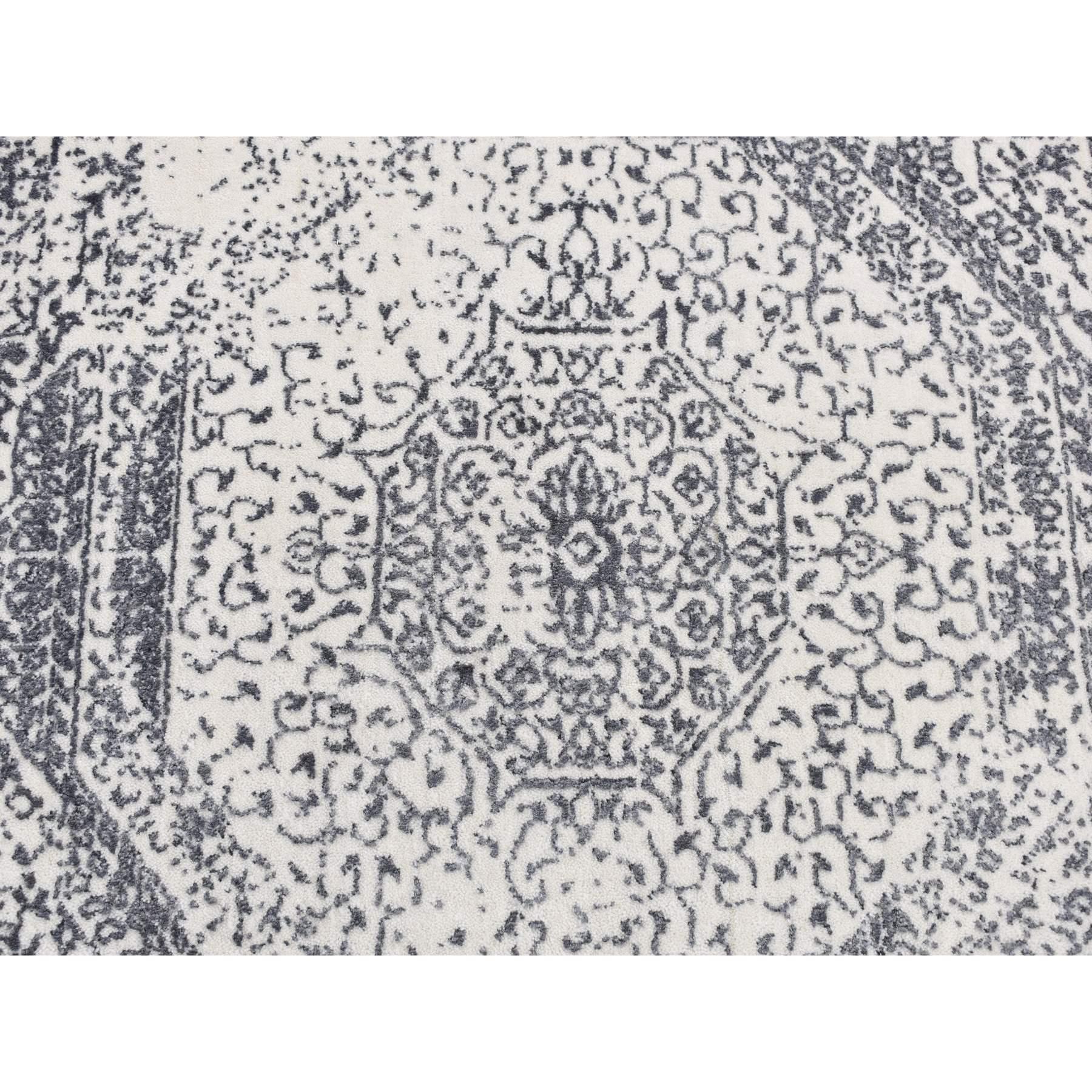 Annodato a mano Tappeto rotondo 6'x6' avorio con mix di grigio lavorato a mano con design Mamluke in vendita