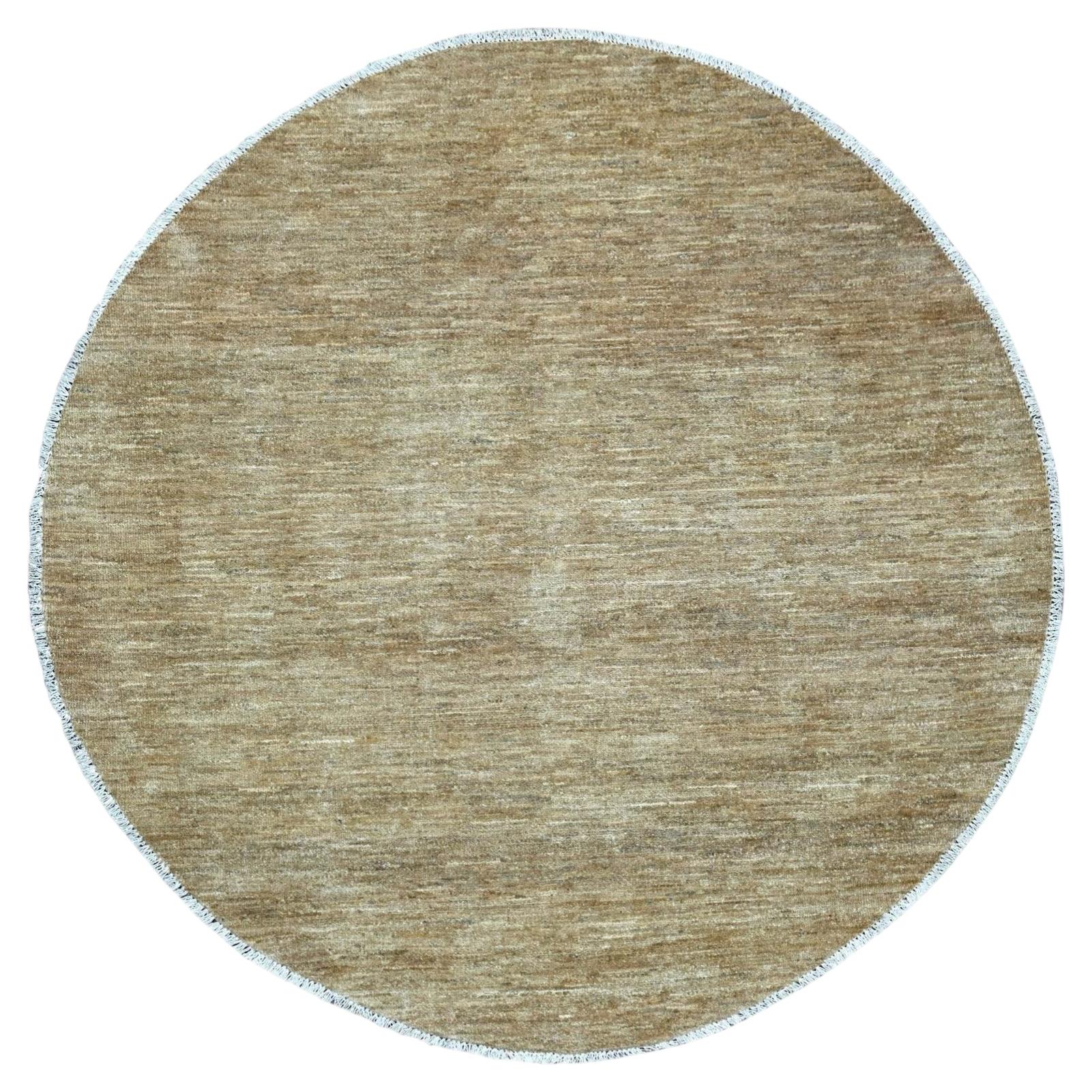 6'x6' Khaki Brown Plain Solid Pattern Hand Knotted Ghazni Wool Round Rug